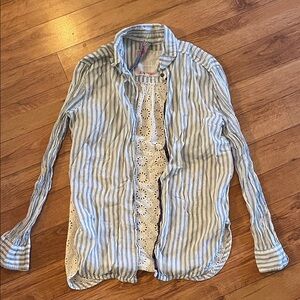 3J by Johnny Was Blue and White Striped Shirt